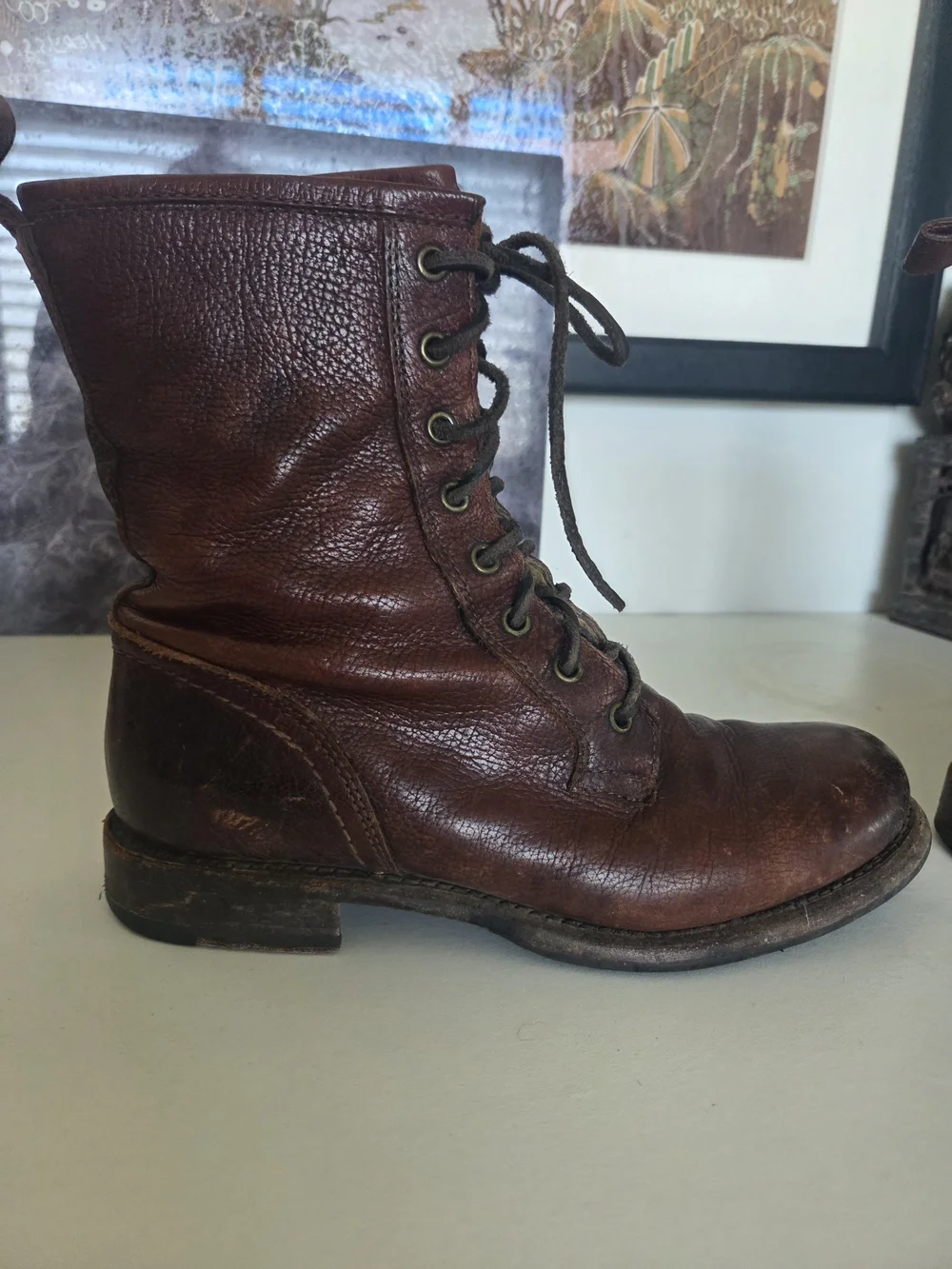 Vintage Frye Dark Brown Leather Lace-Up Veronica Combat Boots